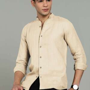 Zeke - Pure Linen Shirt with Back Box Pleat & Button Detail - Light Tea Yellow
